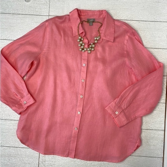 J.Jill 100% linen salmon color button down top blouse Mp - Picture 9 of 15